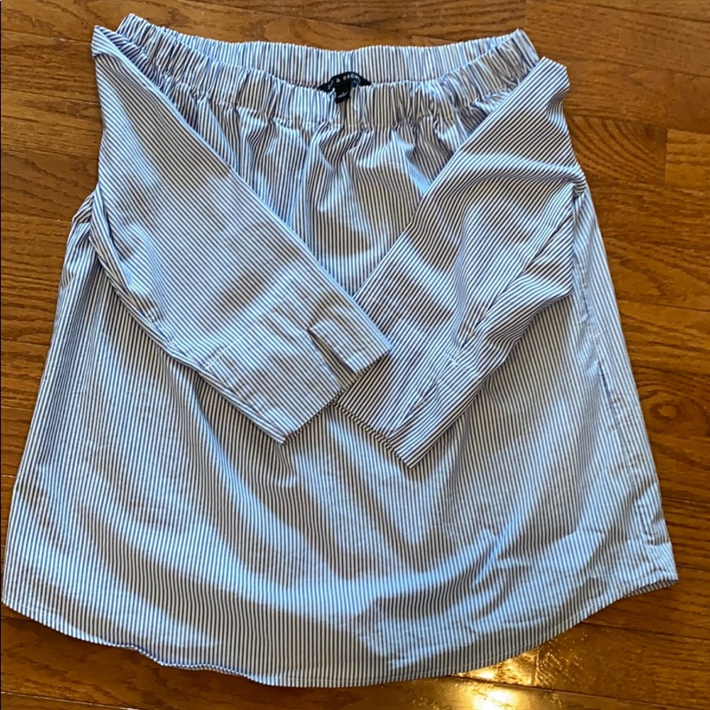 Off the shoulder blue and white stripe top